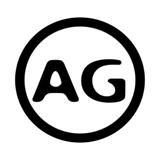 Black AG monogram logo inside a circle, clothing fashion brand emblem