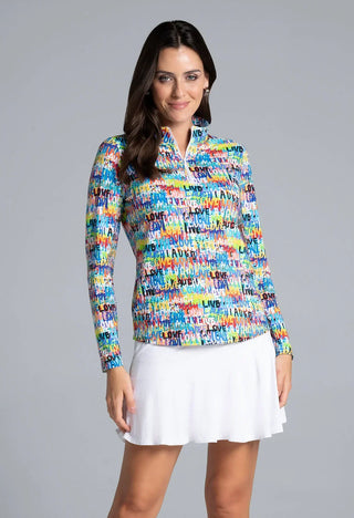 Ibkül - Live, Love, Laugh Print Long Sleeve Mock Neck Top – 10935