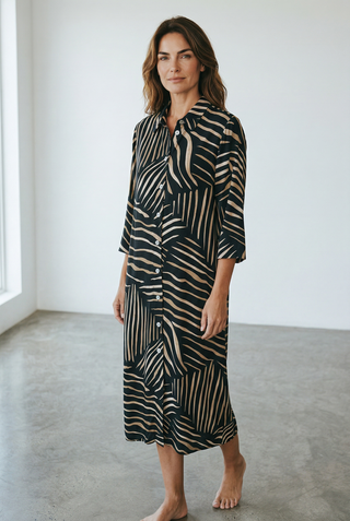 VLT's by Valentina's - 25-308 - Robe longue de viscose manches au coudes motif abstrait