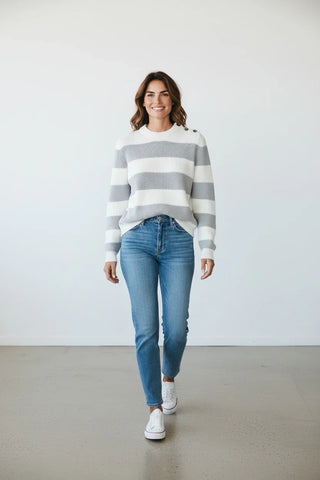 Paul & Shark Ladies - Chandail rayé col rond en tricot de coton Piuma
