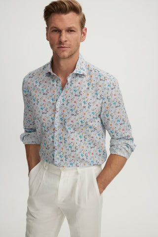 Emanuel Berg - Byron - Chemise manches longues Seersucker Imprimée - Modern Fit - Bleu