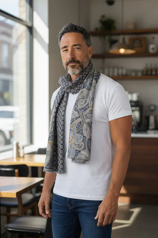 Hemley - Foulard de soie réversible paisley et motifs