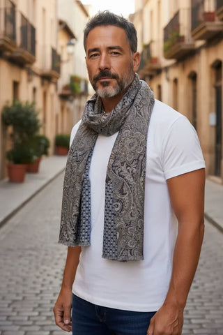 Hemley - Foulard de soie réversible paisley et motifs