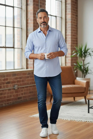 Emanuel Berg - Byron - Chemise manches longues à motifs Albini 4Flex - Modern Fit - Bleu