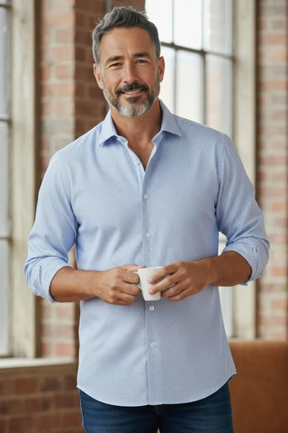 Emanuel Berg - Byron - Chemise manches longues à motifs Albini 4Flex - Modern Fit - Bleu