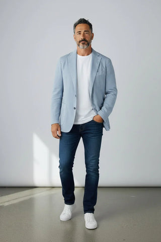 Emanuel Berg - Veston délavé mélange coton et soie 2-Button D-Constructed Jacket - Medium Blue