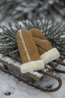  Crown Cap - Mitaines de fourrure double face pour femme