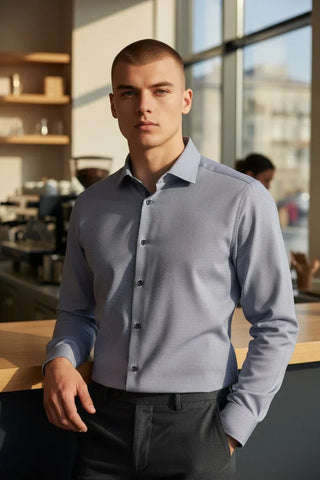 Emanuel Berg - Byron - Chemise manches longues unie Albini 4Flex - Modern Fit - Bright Blue