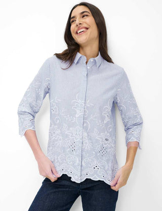 BRAX - Vicki - Blouse de coton à rayures et broderies