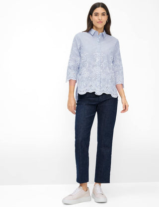 BRAX - Vicki - Blouse de coton à rayures et broderies