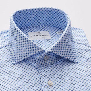 Emanuel Berg - Byron - Chemise manches longues à motifs Albini 4Flex - Modern Fit - Bleu/Blanc - LE CAPITAINE D'A BORD