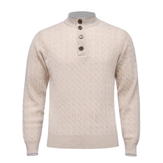 Emanuel Berg - Chandail col à boutons de laine mérinos Premium - Beige - LE CAPITAINE D'A BORD