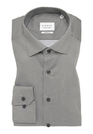 ETERNA - Chemise motifs manches longues Modern Fit - Marine/Beige - LE CAPITAINE D'A BORD