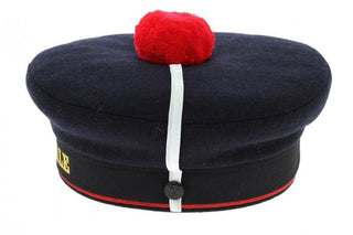 French navy bachi sailor cap with red pompom, black band, and white stripe detail