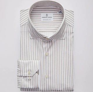 Emanuel Berg - Byron - Chemise manches longues à rayures Albini 4Flex - Modern Fit - Beige