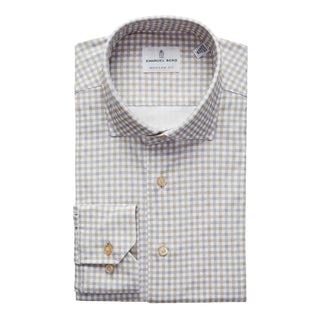Emanuel Berg - Byron - Chemise manches longues à carreaux Albini 4Flex - Modern Fit - Beige