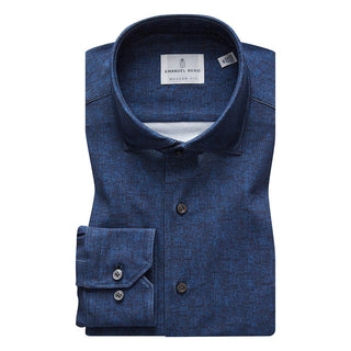 Emanuel Berg - Byron - Chemise manches longues Albini 4Flex - Modern Fit - Marine - LE CAPITAINE D'A BORD
