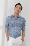 Emanuel Berg - Byron - Chemise manches longues paisley Albini 4Flex - Modern Fit - Bleu - LE CAPITAINE D'A BORD