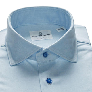 Emanuel Berg - Byron - Chemise manches longues unie Albini 4Flex - Modern Fit - Bleu pâle - LE CAPITAINE D'A BORD