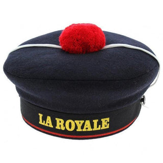 French navy style sailor cap with 'LA ROYALE' text, red pompom, and white cord
